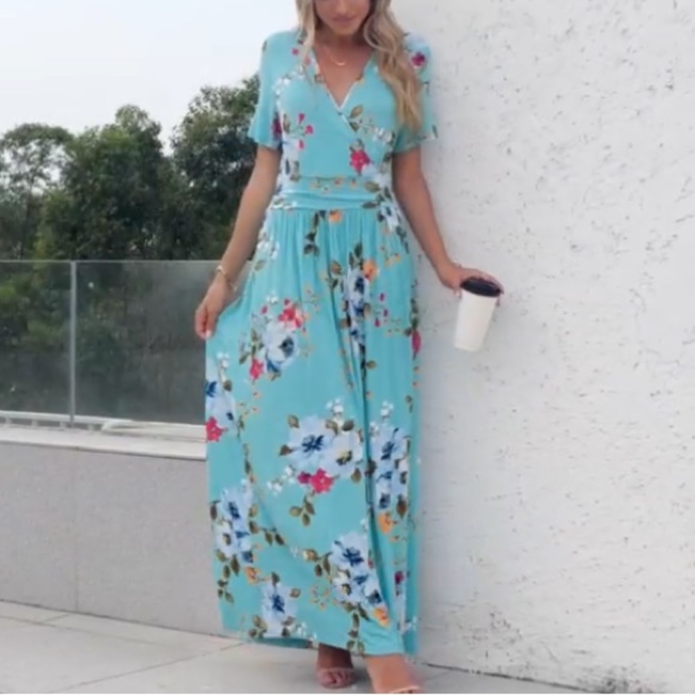 Chic Nation Turquoise Floral Maxi Dress